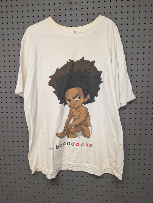 Front view of white t-shirt with Riley Freeman graphic