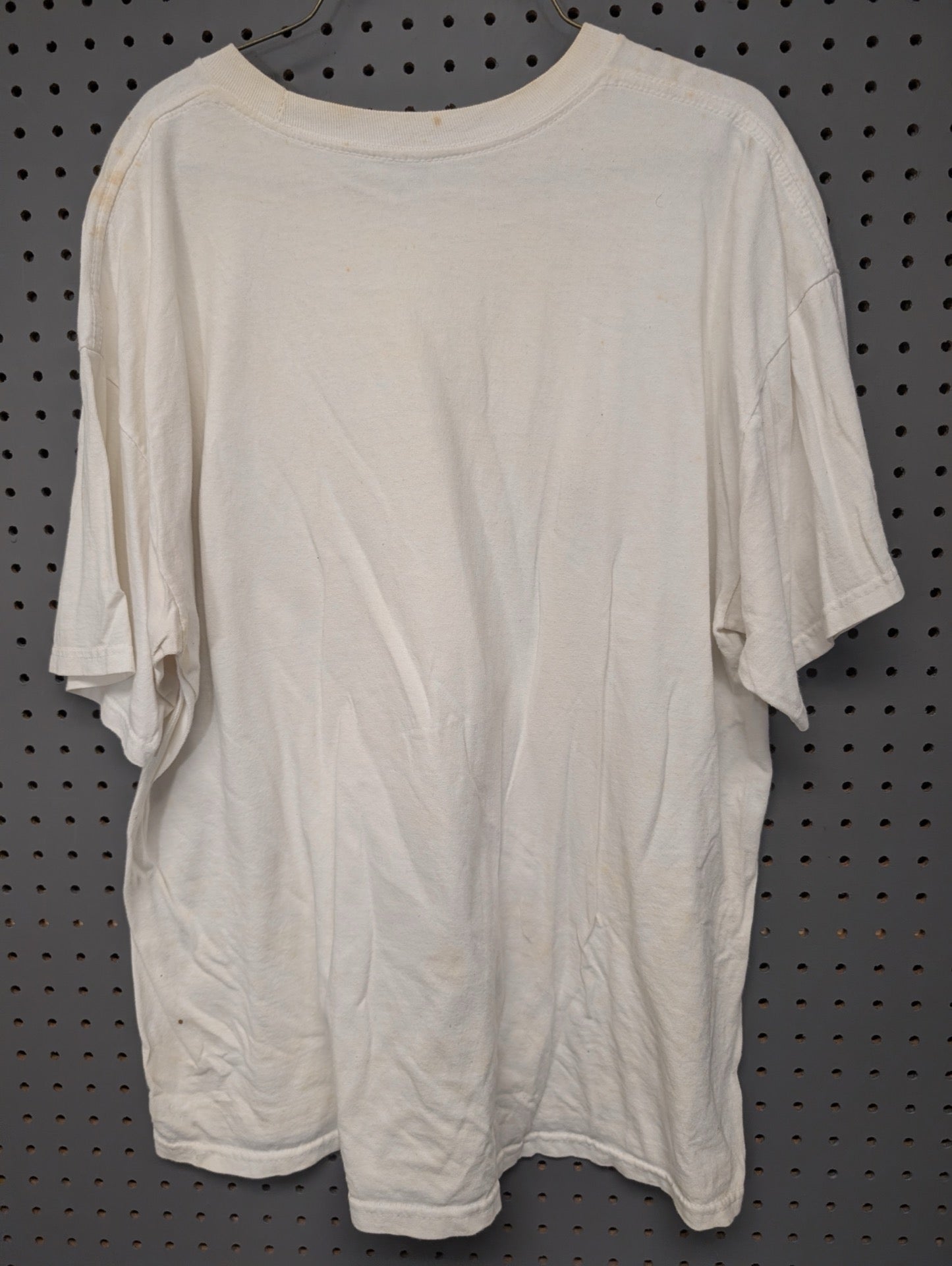 Back view of white Boondocks t-shirt showing some stains