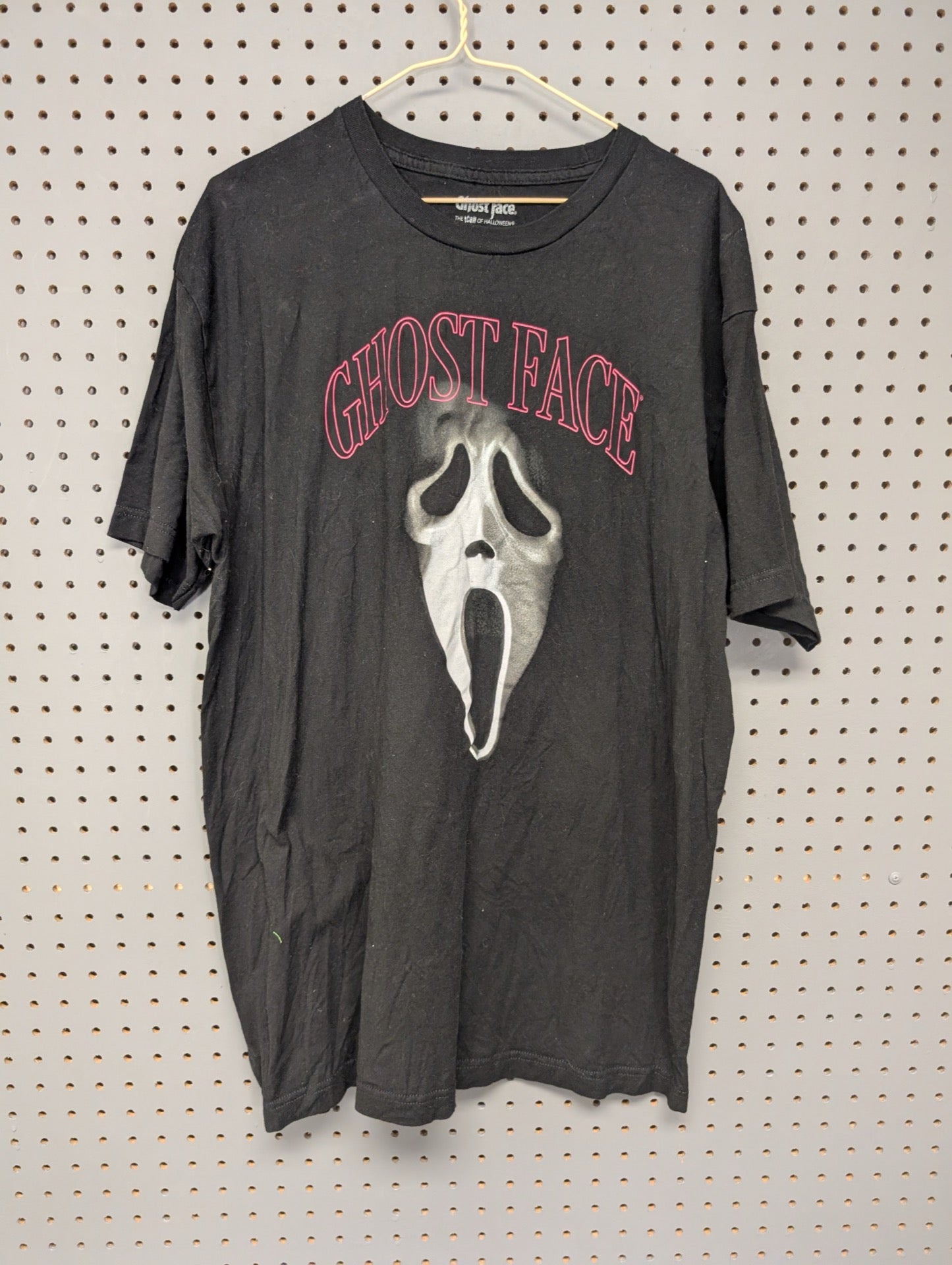 Front view of black Ghost Face graphic t-shirt