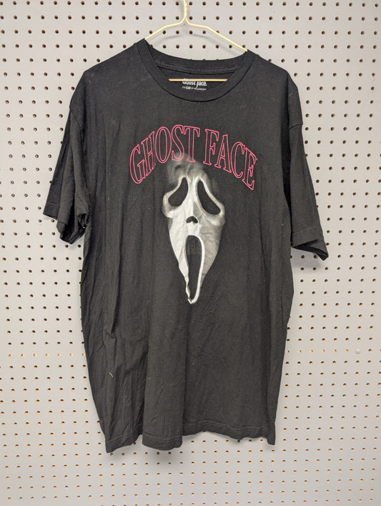 Front view of black Ghost Face graphic t-shirt
