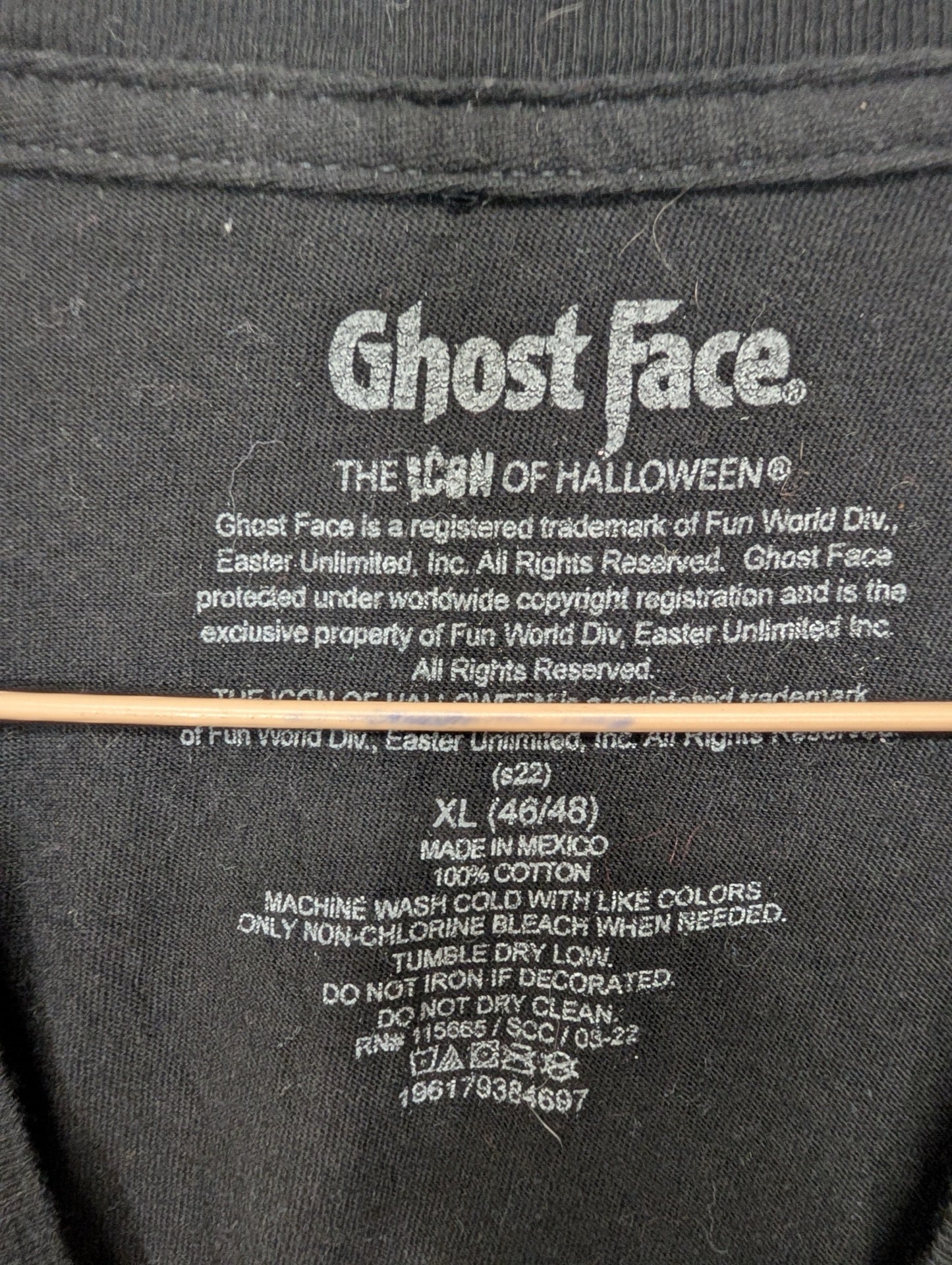 Printed collar tag showing official Ghost Face licensing 2022