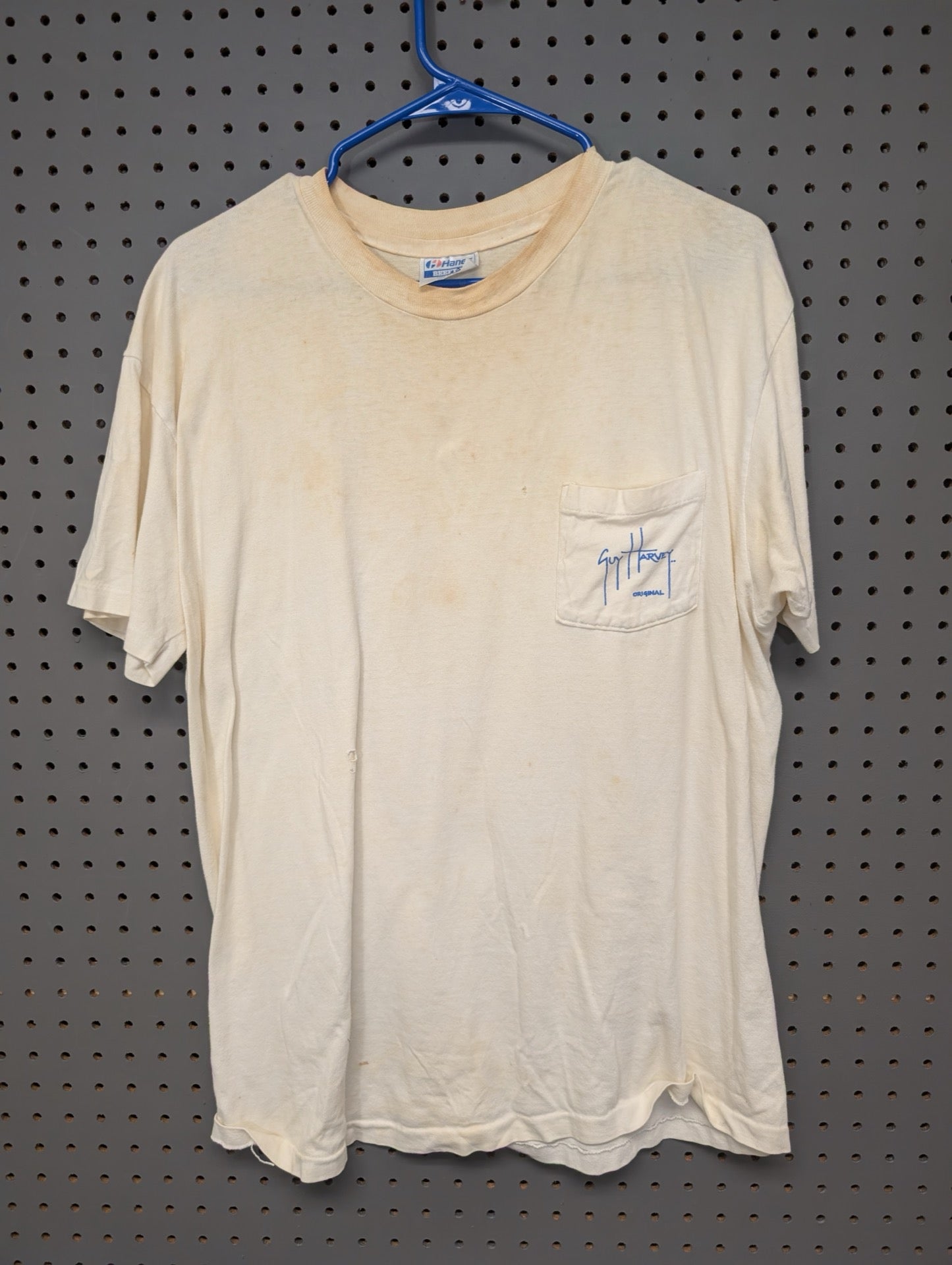 Front of vintage Guy Harvey pocket t-shirt with stains