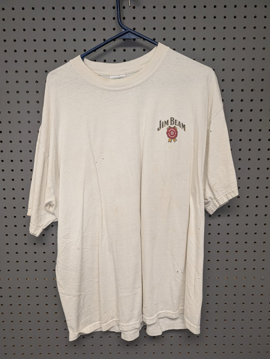 Front of distressed cream Jim Beam t-shirt