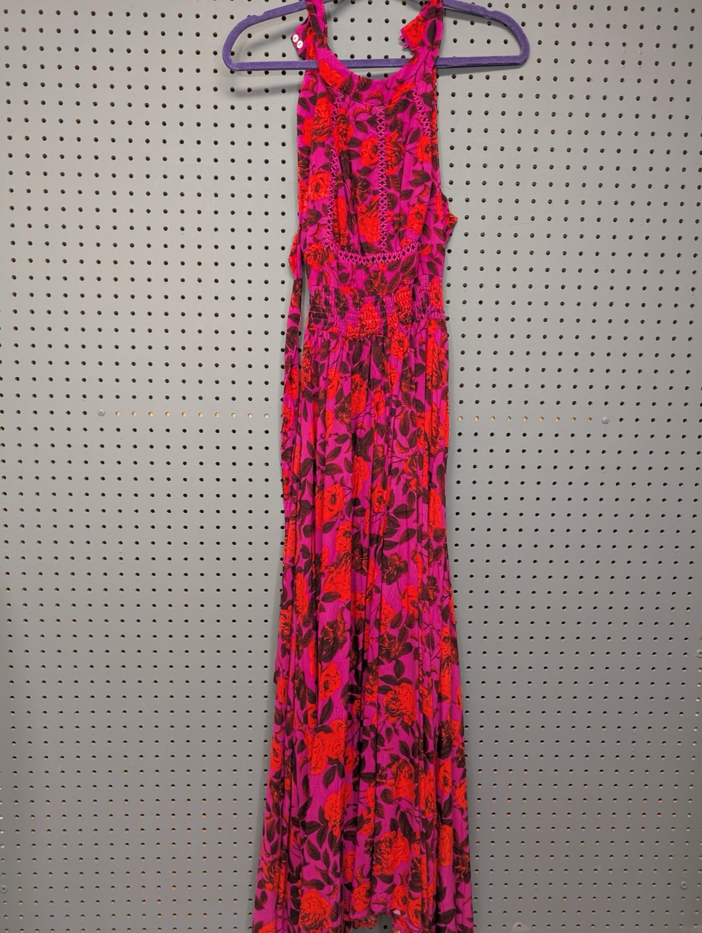 Front view of Abel The Label pink floral maxi dress
