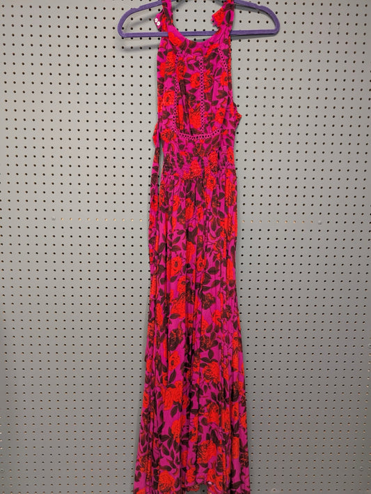 Front view of Abel The Label pink floral maxi dress