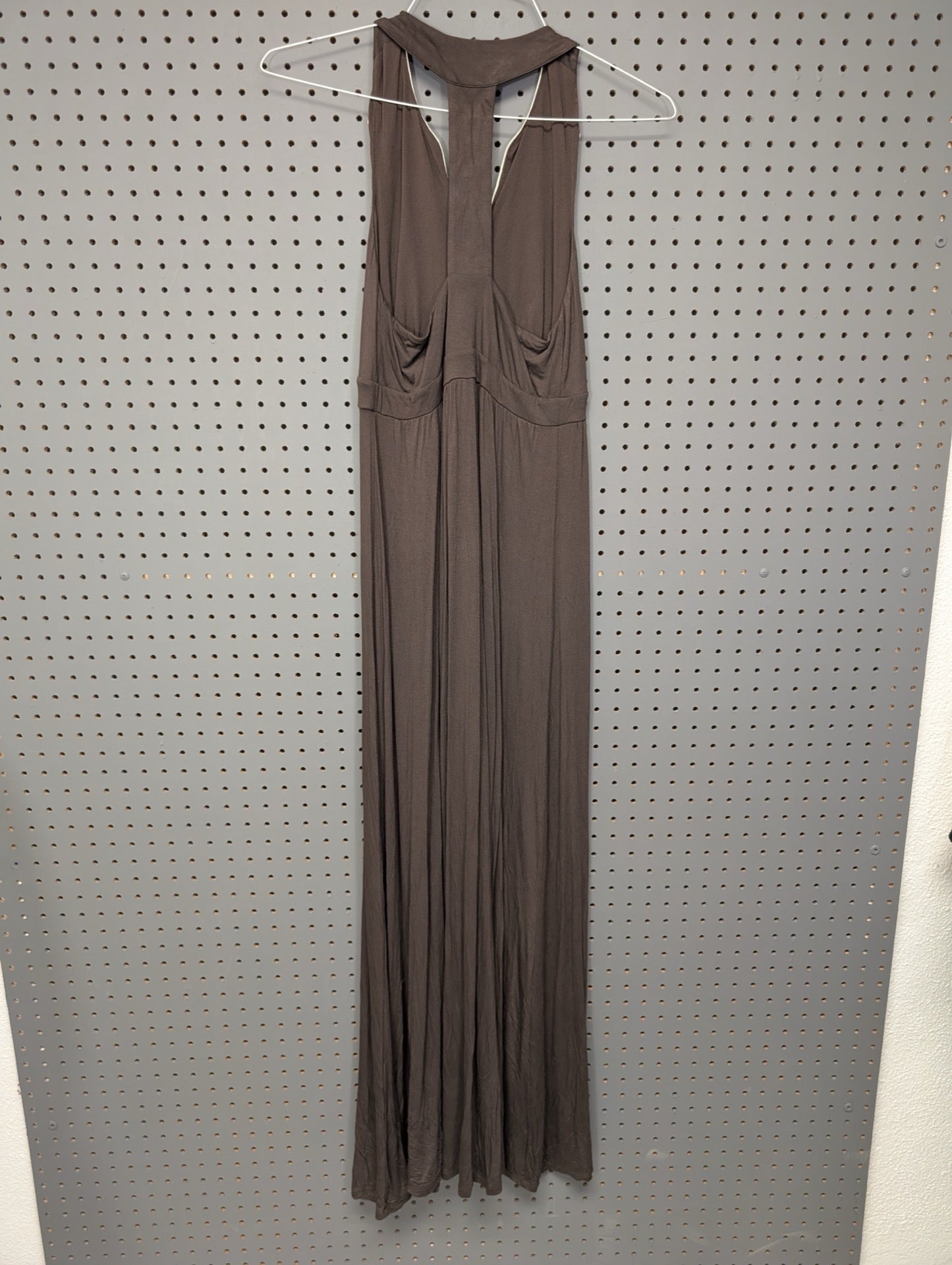 Back view of INC brown halter maxi dress