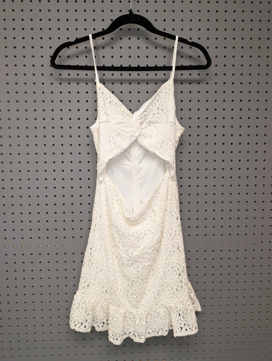 Front view of Shein white lace mini dress