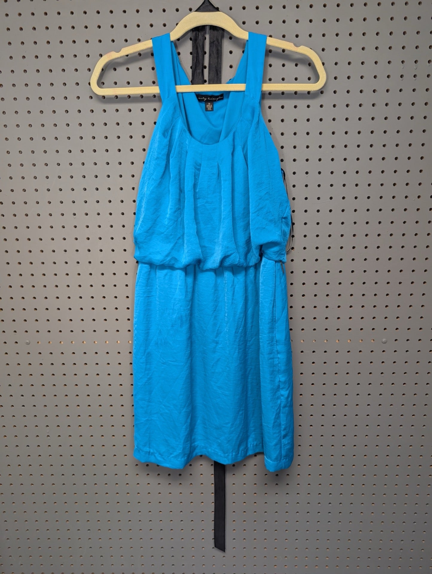 Front view of City Triangles bright blue halter dress