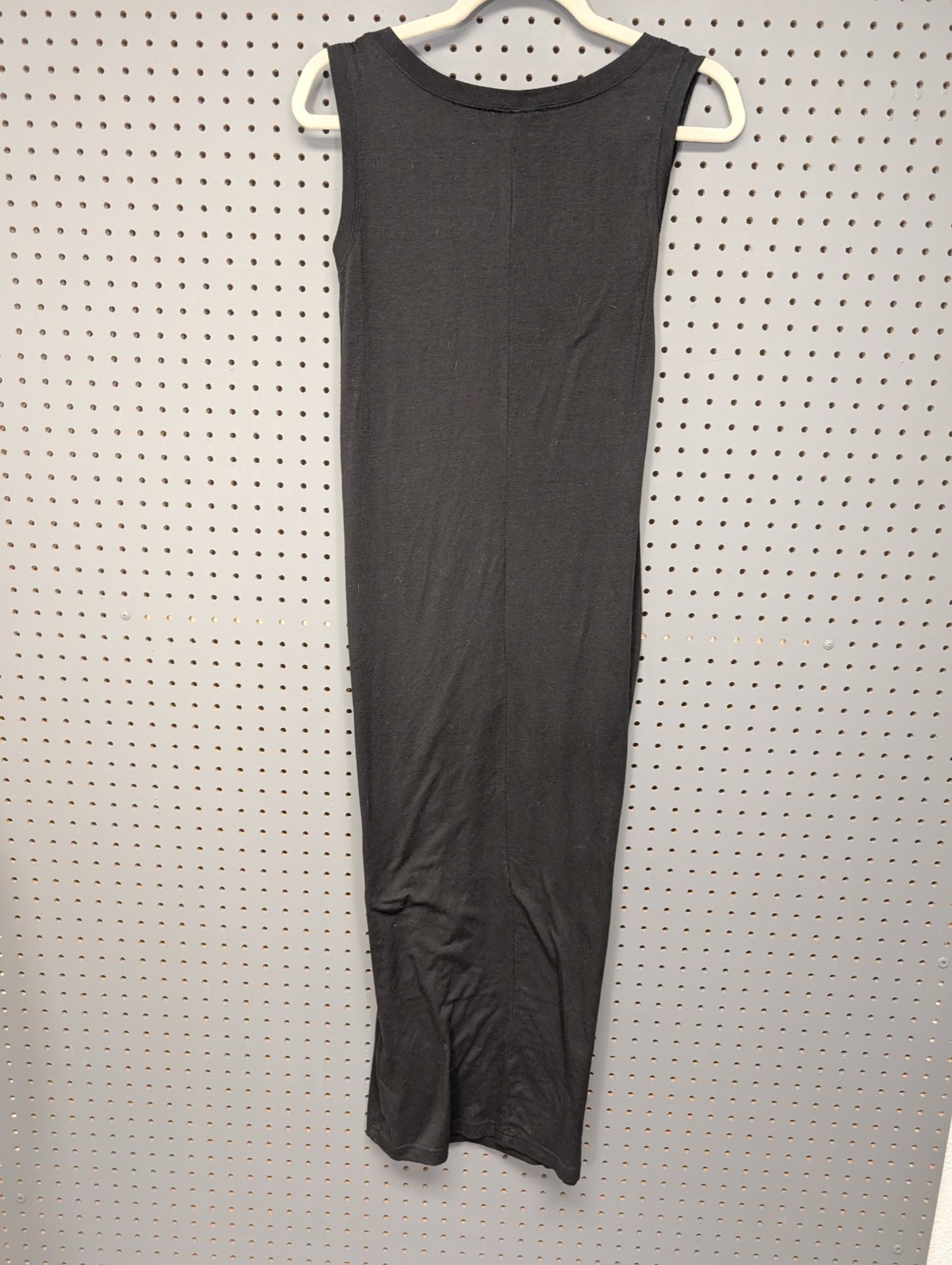 Back view of black studded midi dress