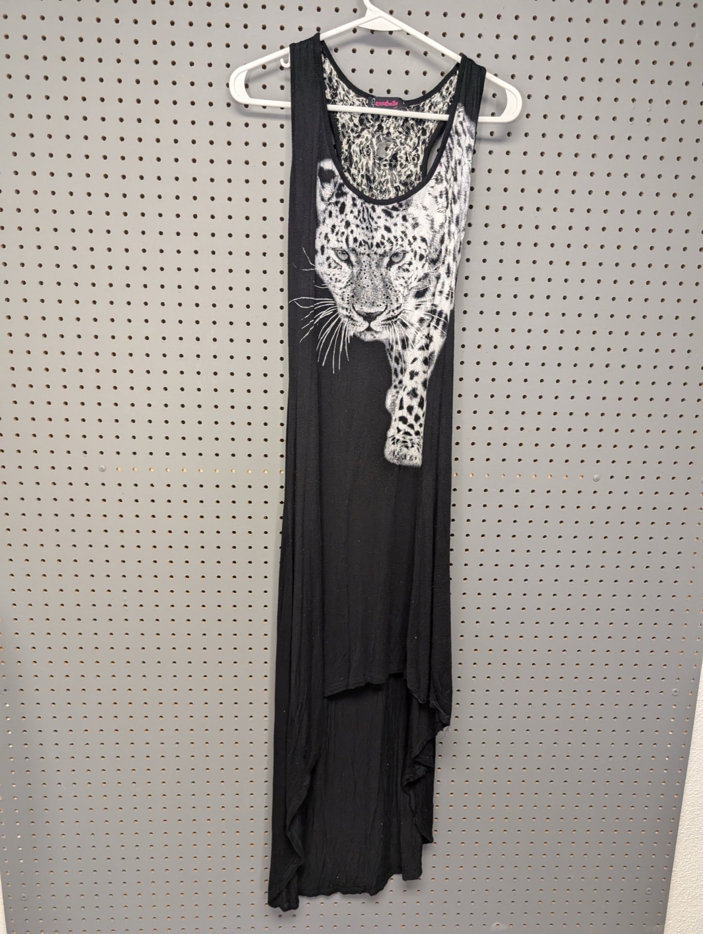 Front view of Annabelle black leopard graphic dress