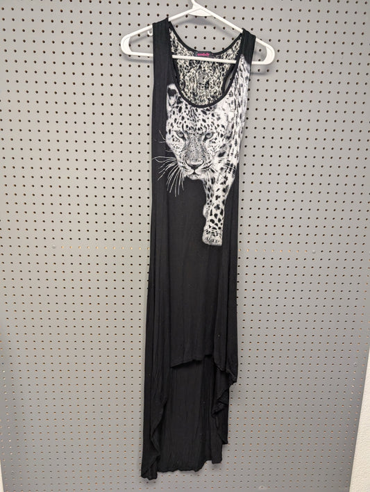 Front view of Annabelle black leopard graphic dress