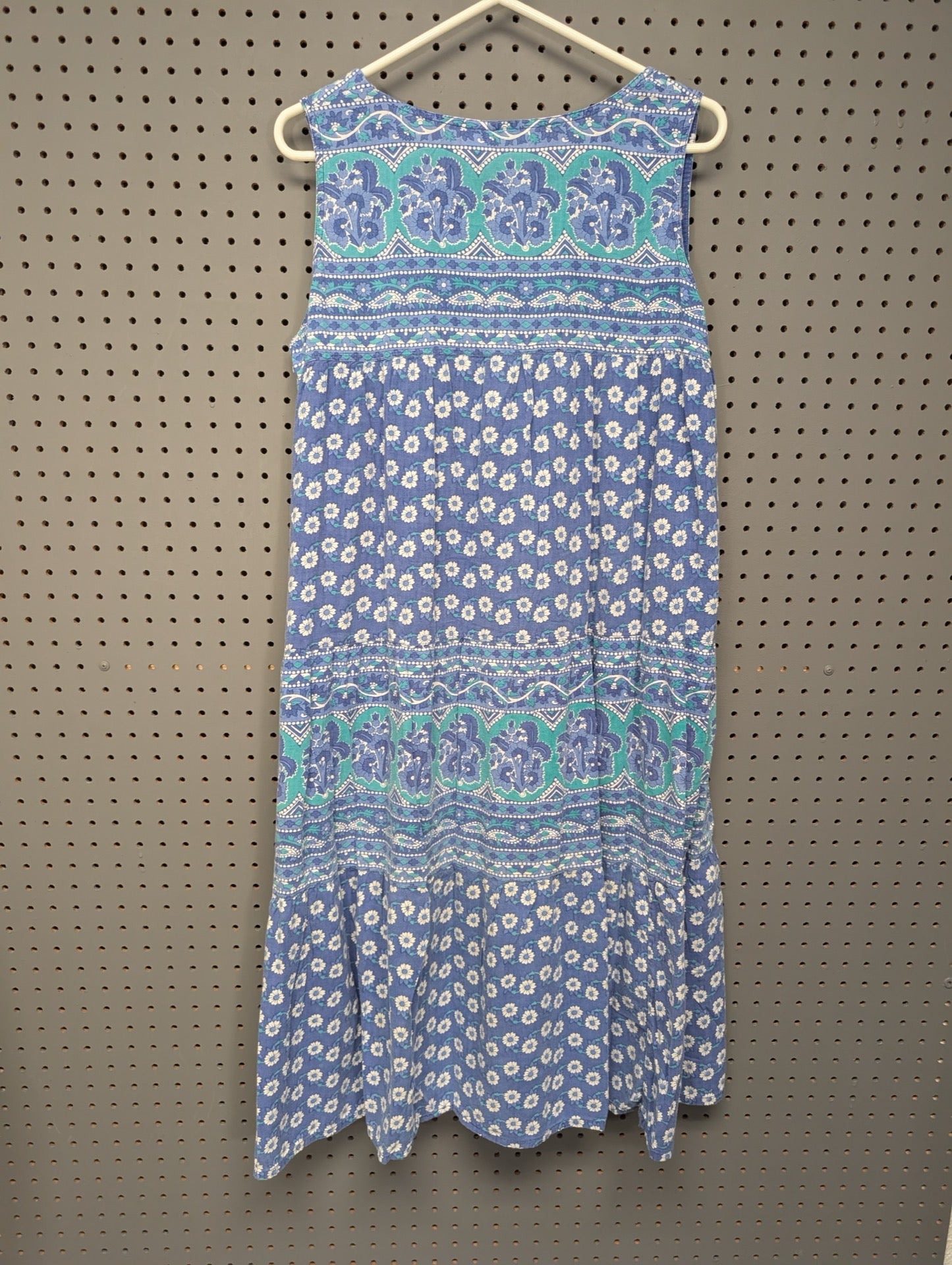 Back view of blue La Cera cotton dress