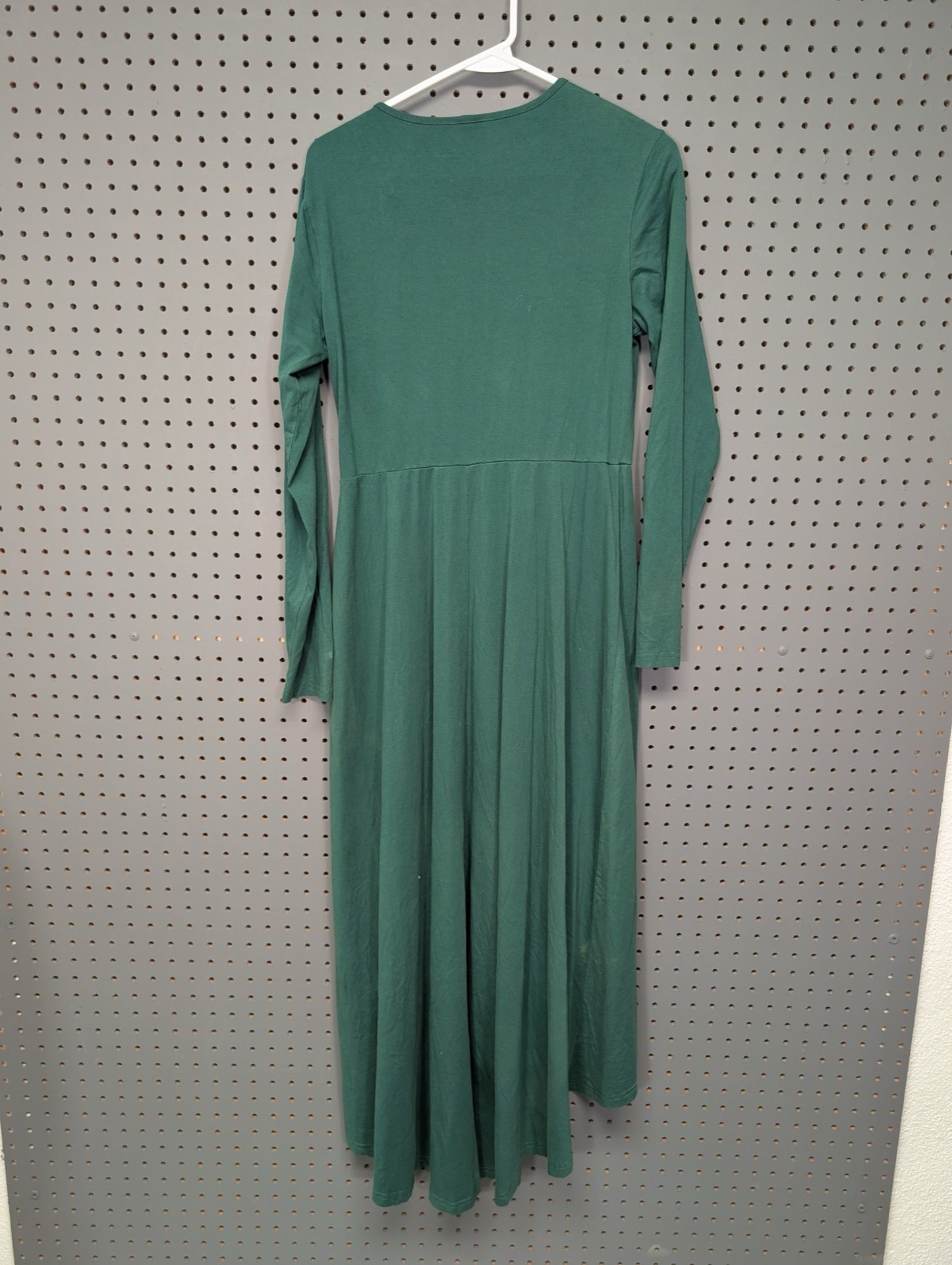 Back view of green Ouges high low dress