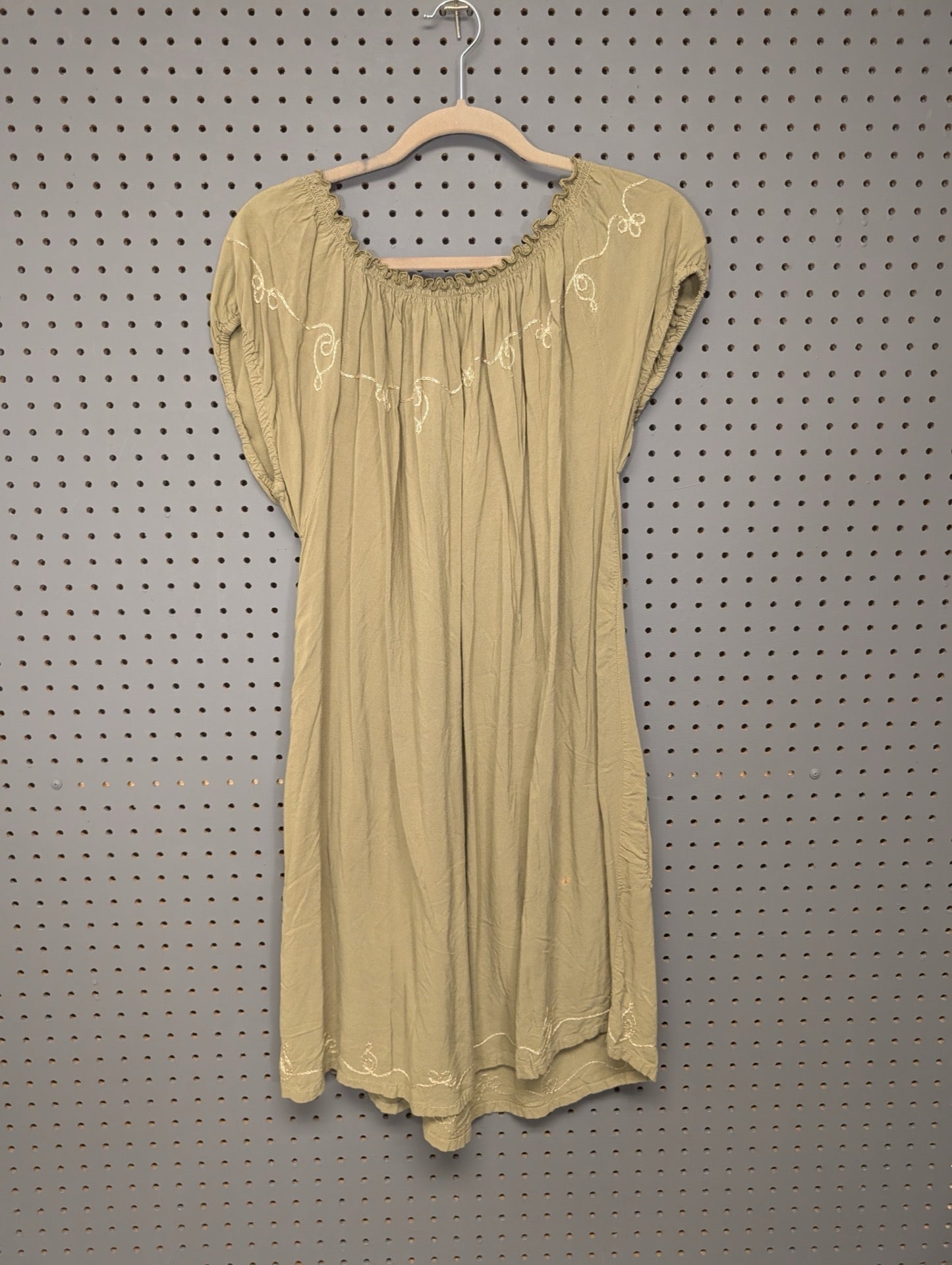 Back view of Island Planet khaki green peasant dress