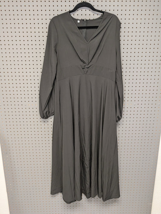 Front view of black long sleeve V-neck dress