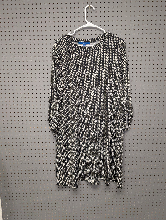 Front view of Apt 9 black and white dotted dress