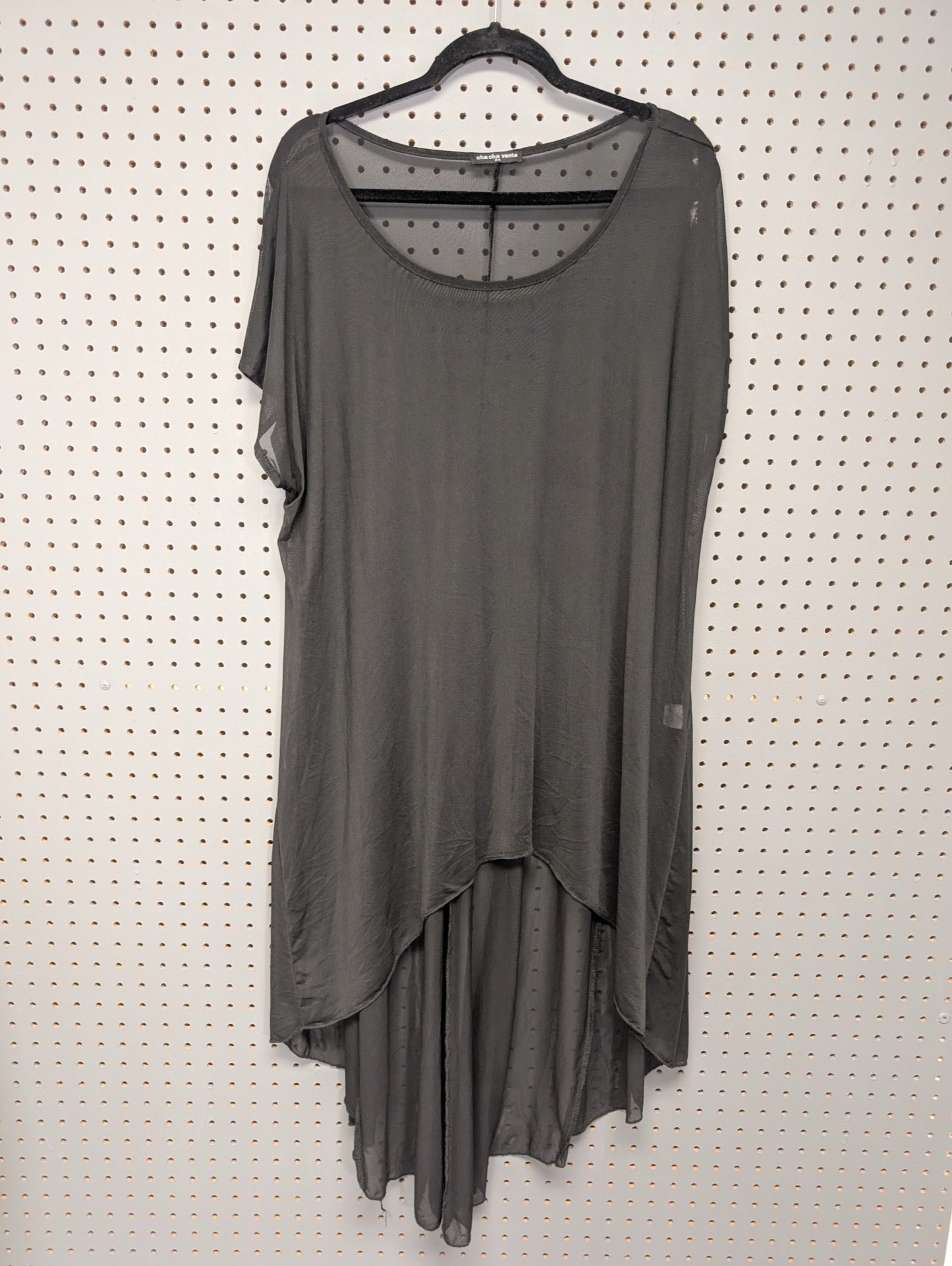 Front view of Cha Cha Vente black sheer tunic
