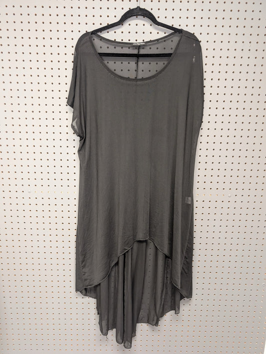 Front view of Cha Cha Vente black sheer tunic