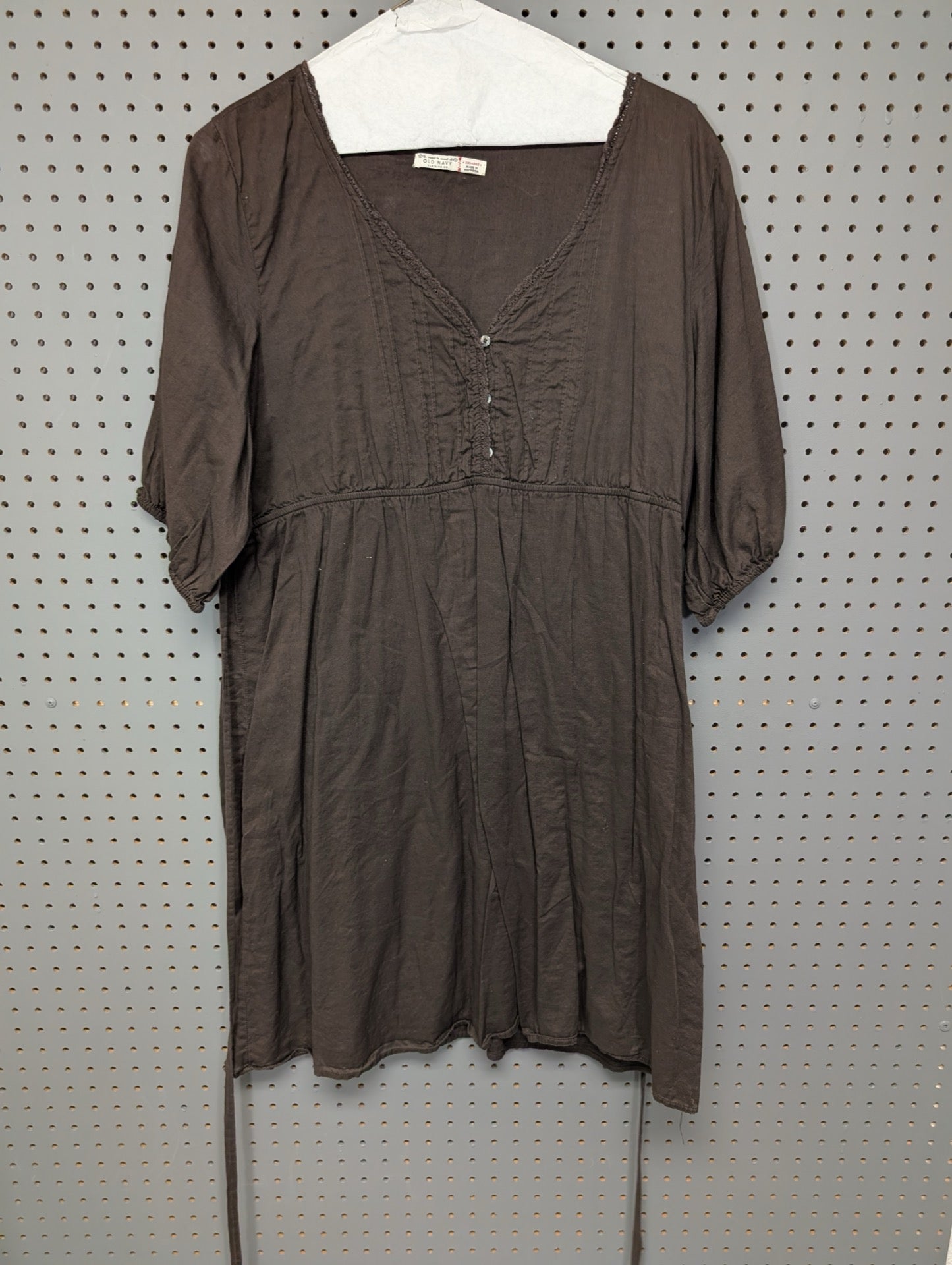 Front view of Old Navy brown peasant dress