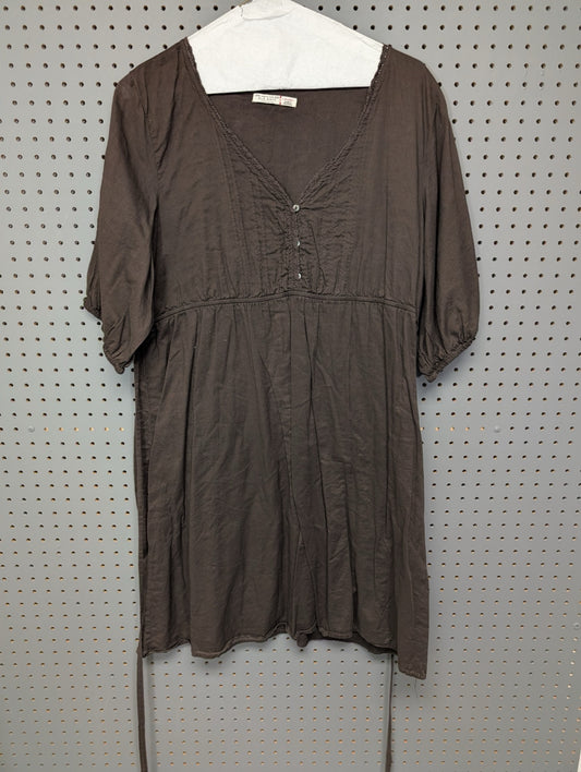 Front view of Old Navy brown peasant dress