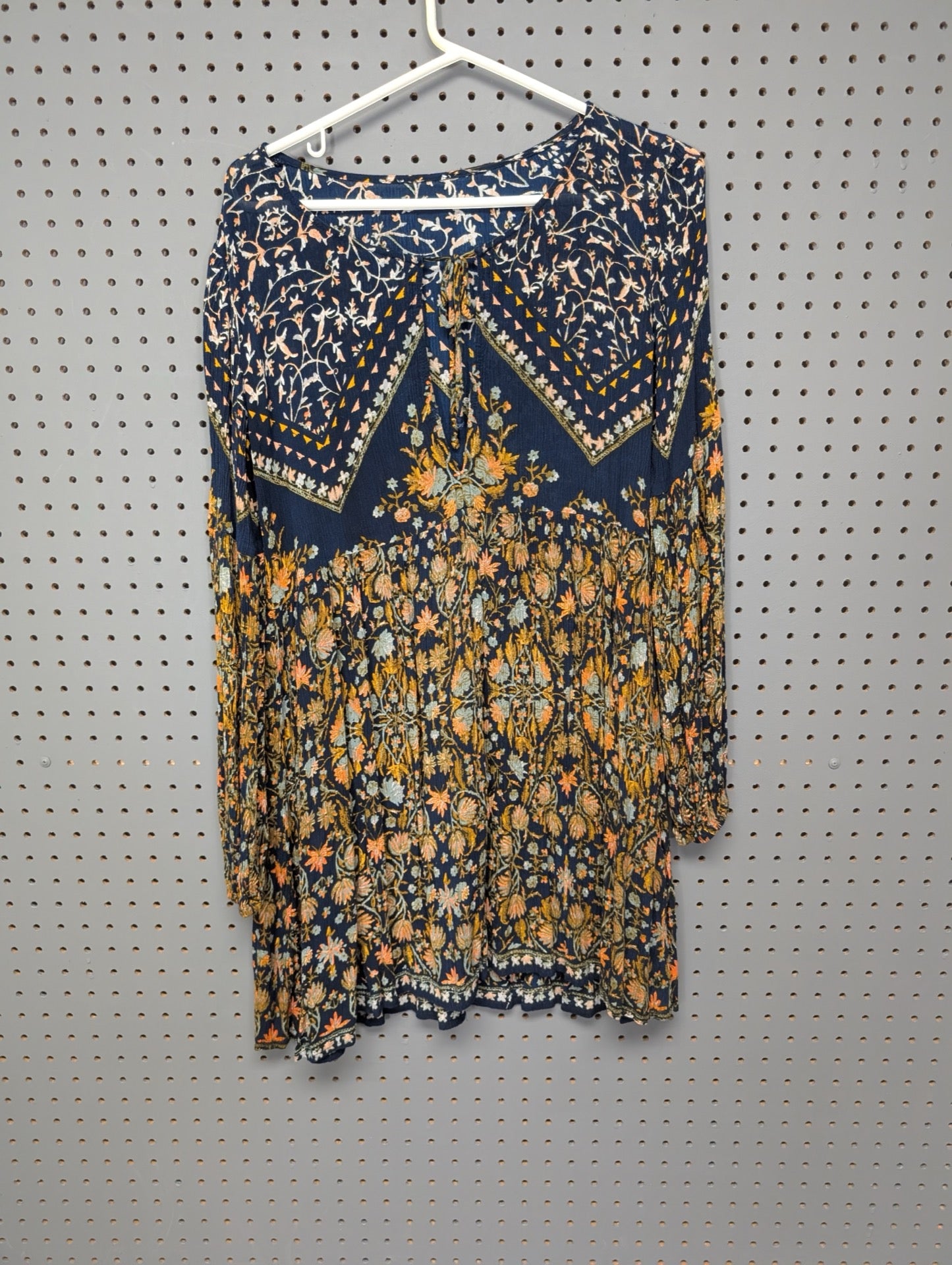 Front view of boho floral mini dress