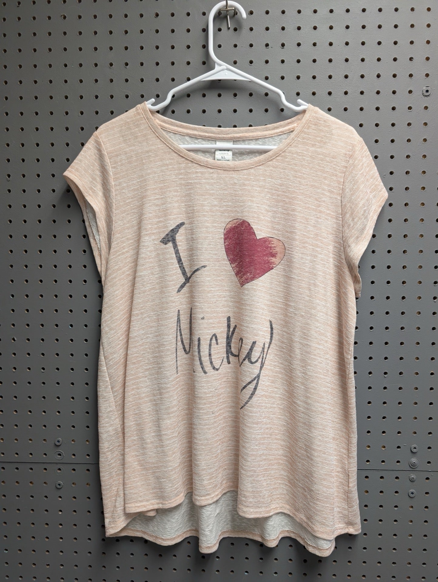 Front view of peach I Heart Mickey t-shirt