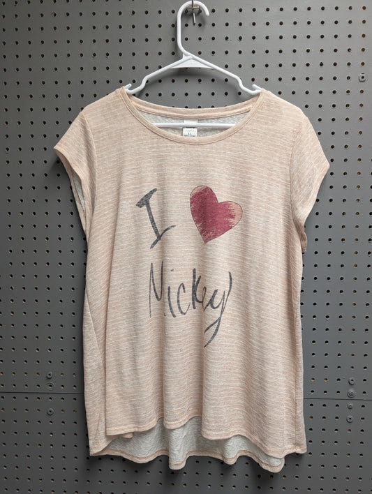Front view of peach I Heart Mickey t-shirt