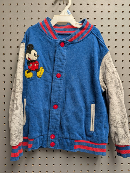 Front view of kids blue Mickey Mouse varsity jacket