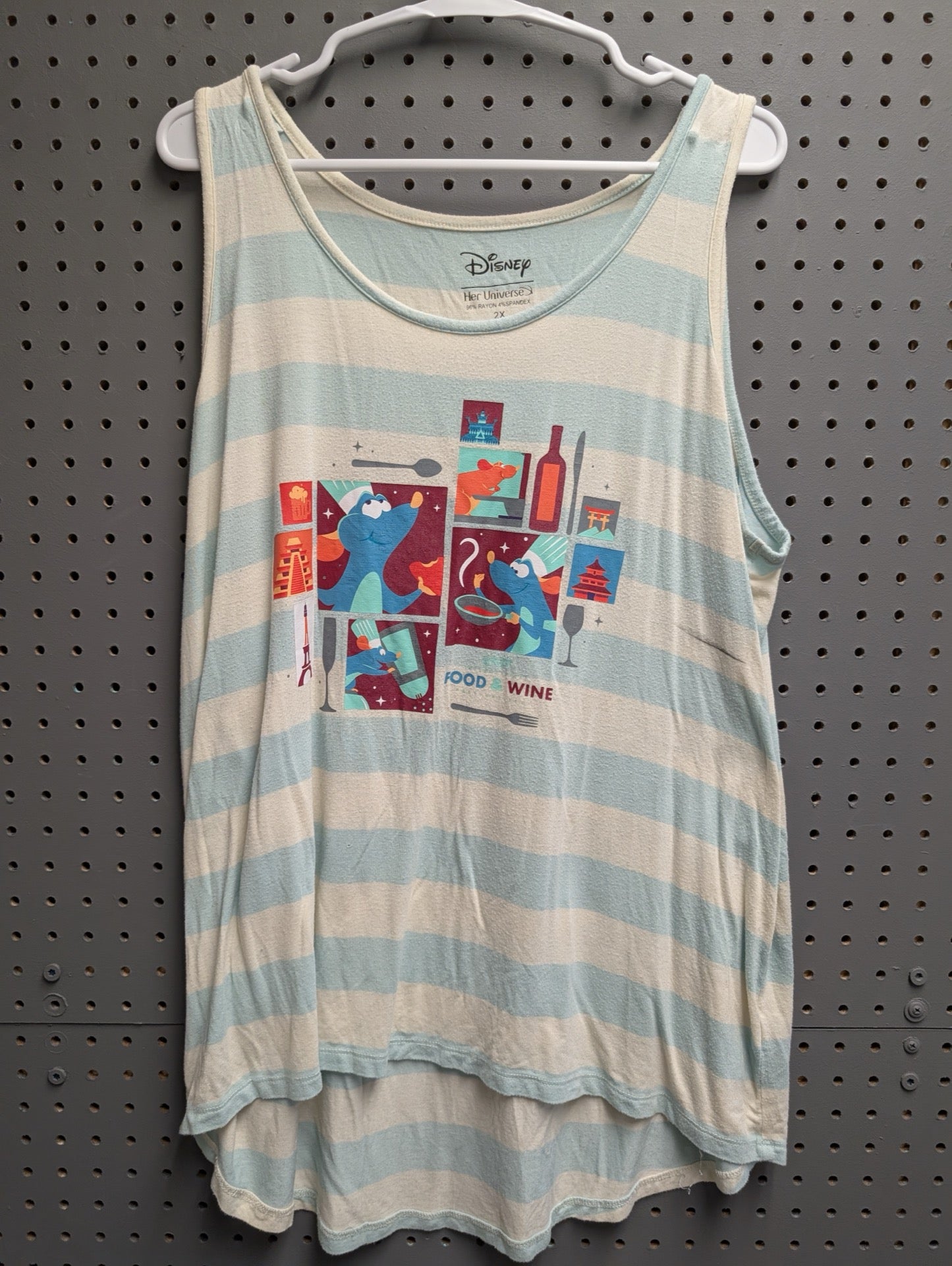 Front view of blue and white striped Epcot Remy tank top