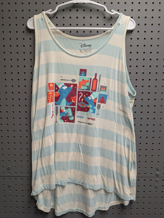 Front view of blue and white striped Epcot Remy tank top