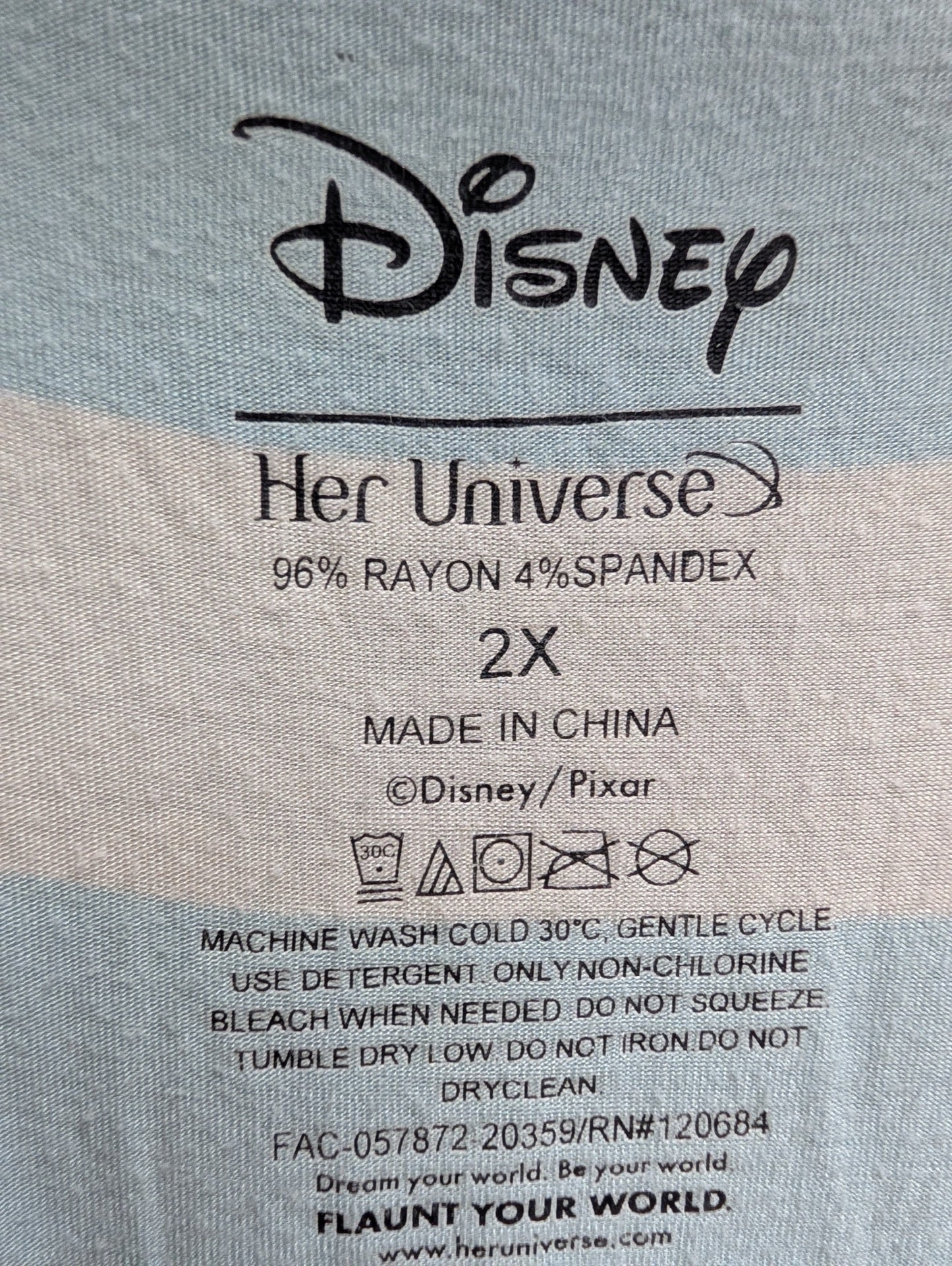 Close up of Her Universe Disney tag size 2X