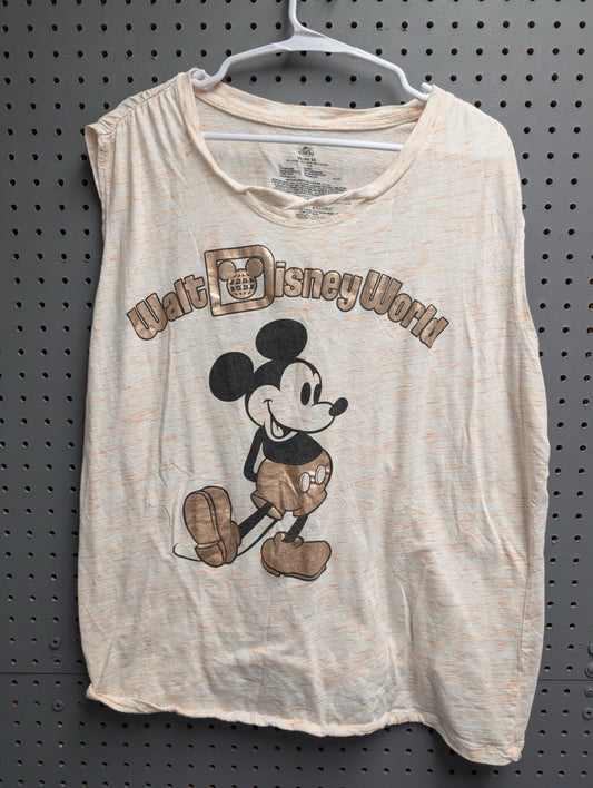 Front view of cream tank top with gold metallic Mickey Mouse graphic
