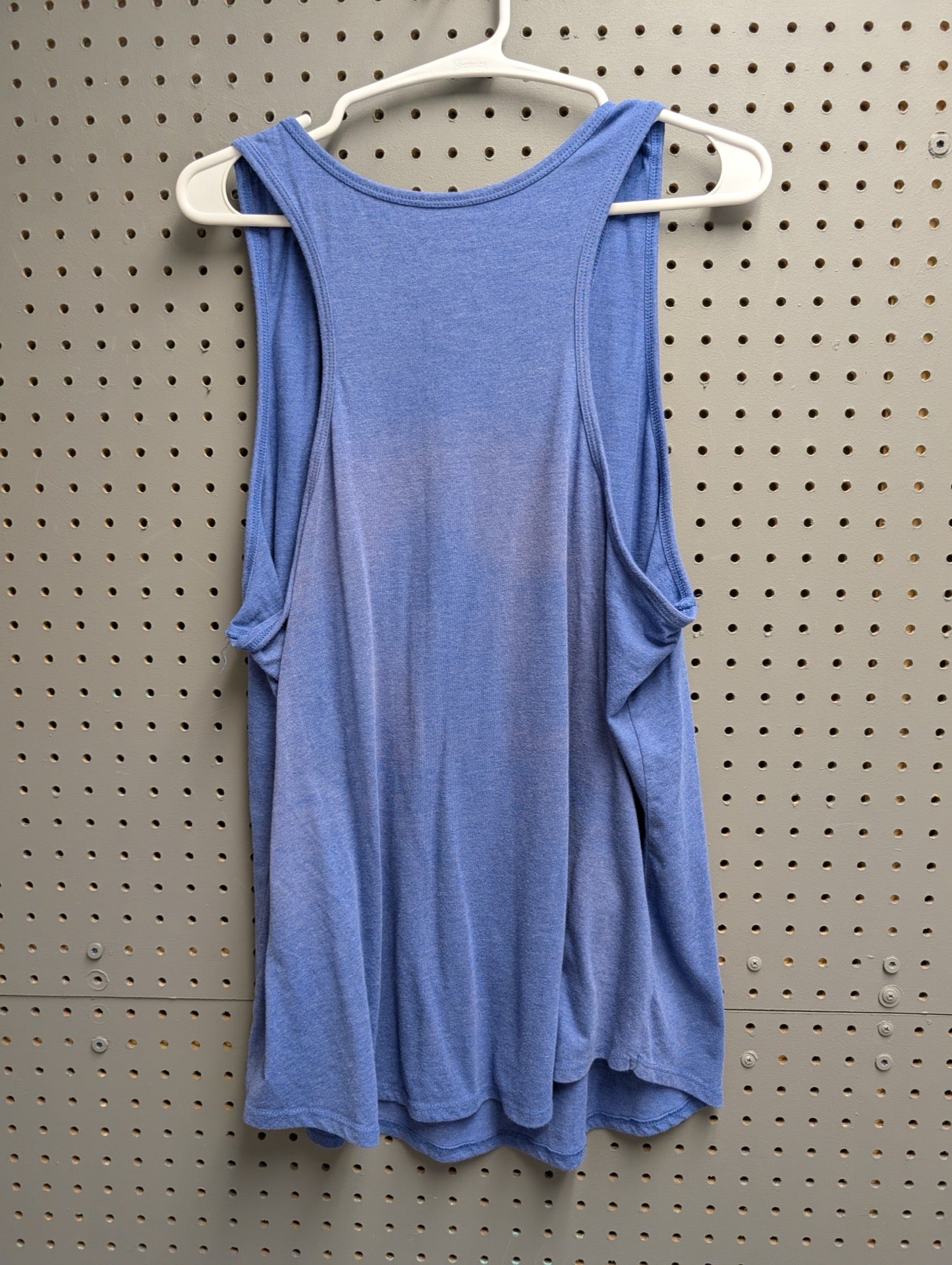 Back view of blue racerback tank top