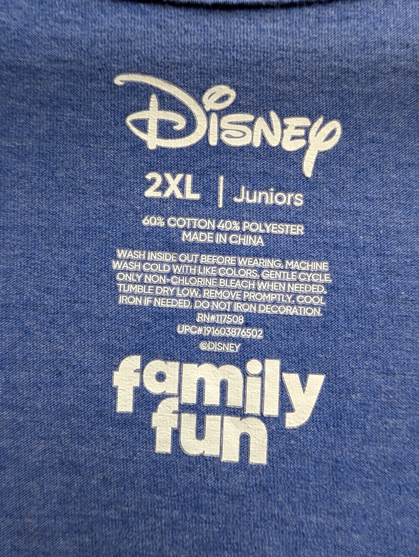Close up of Disney Juniors 2XL tag