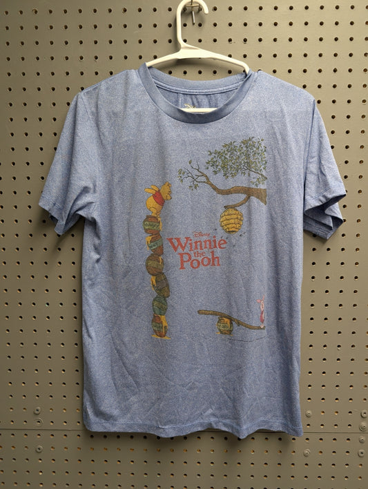 Front view of blue heather Winnie the Pooh graphic t-shirt