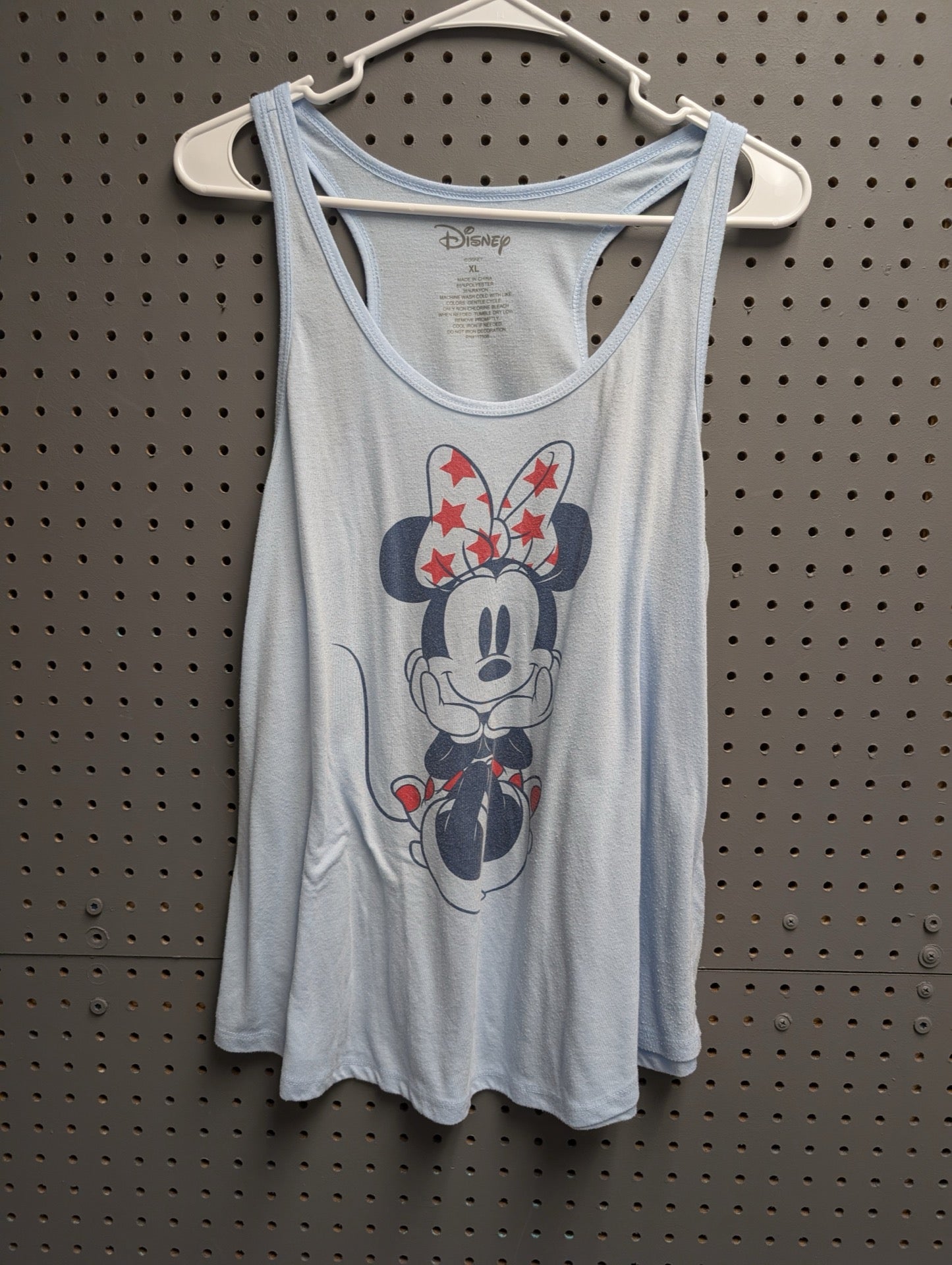 Front view of blue heather Minnie Mouse tank top