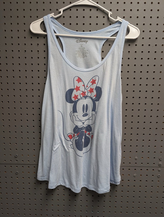 Front view of blue heather Minnie Mouse tank top