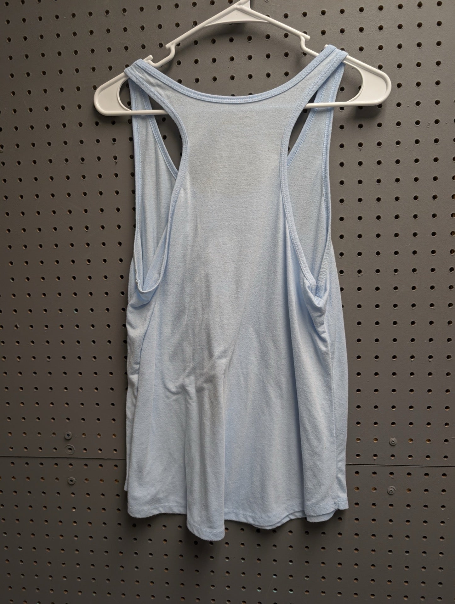 Back view of blue racerback tank top