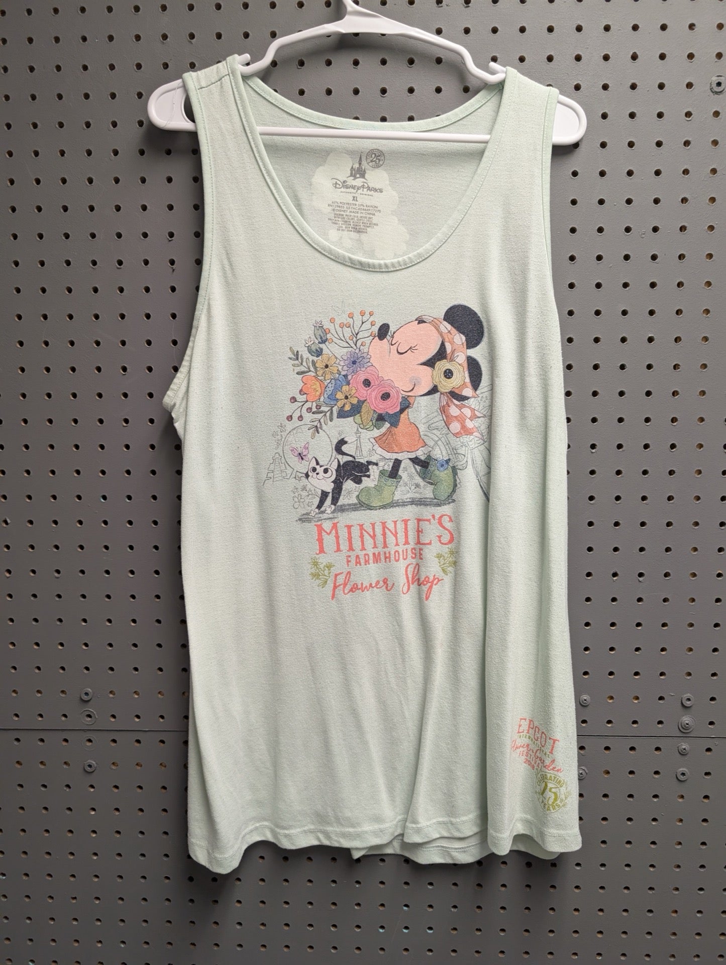 Front view of mint green Epcot Flower and Garden Minnie Mouse tank