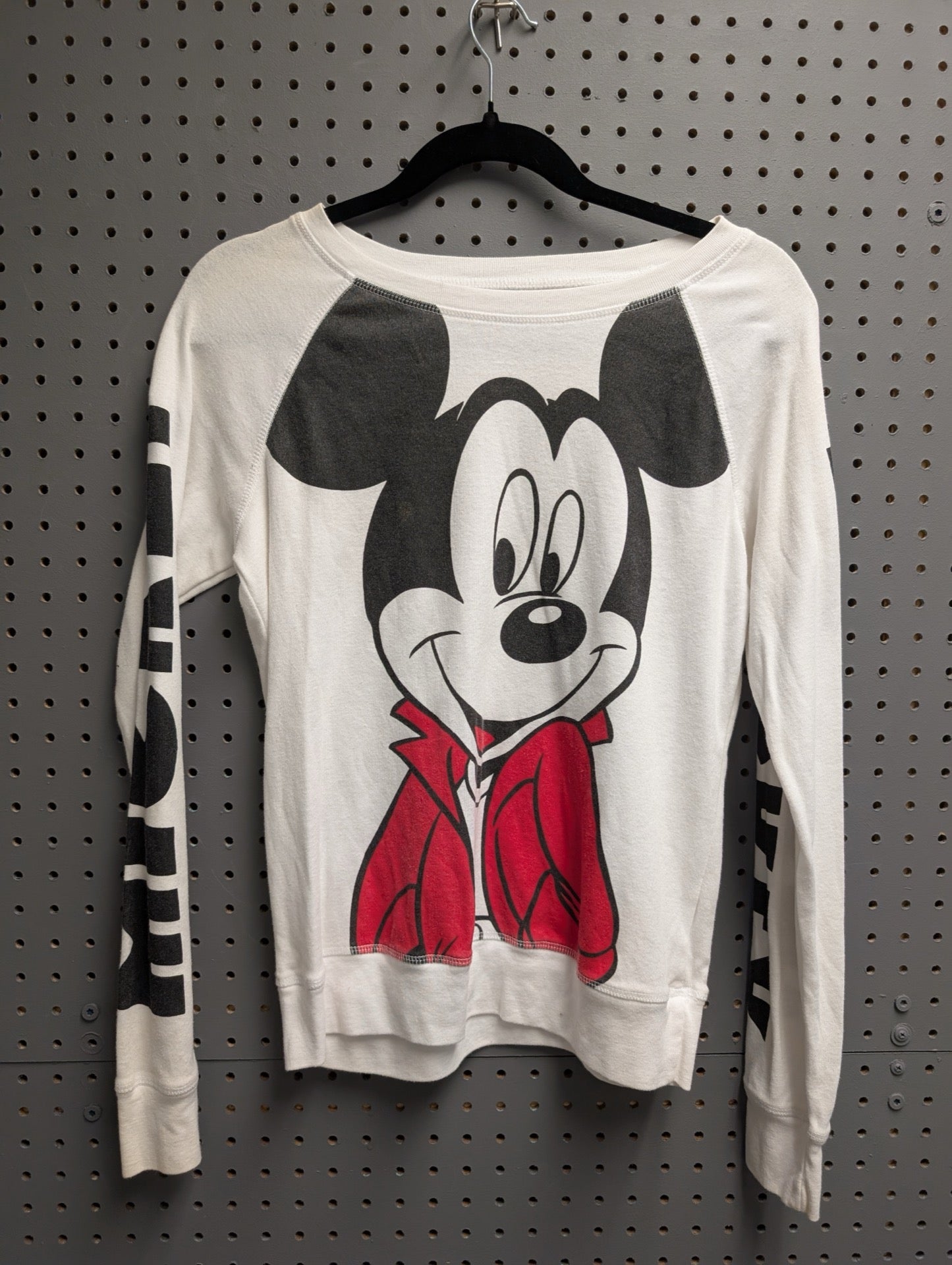 Front view of white Mickey Mouse long sleeve shirt