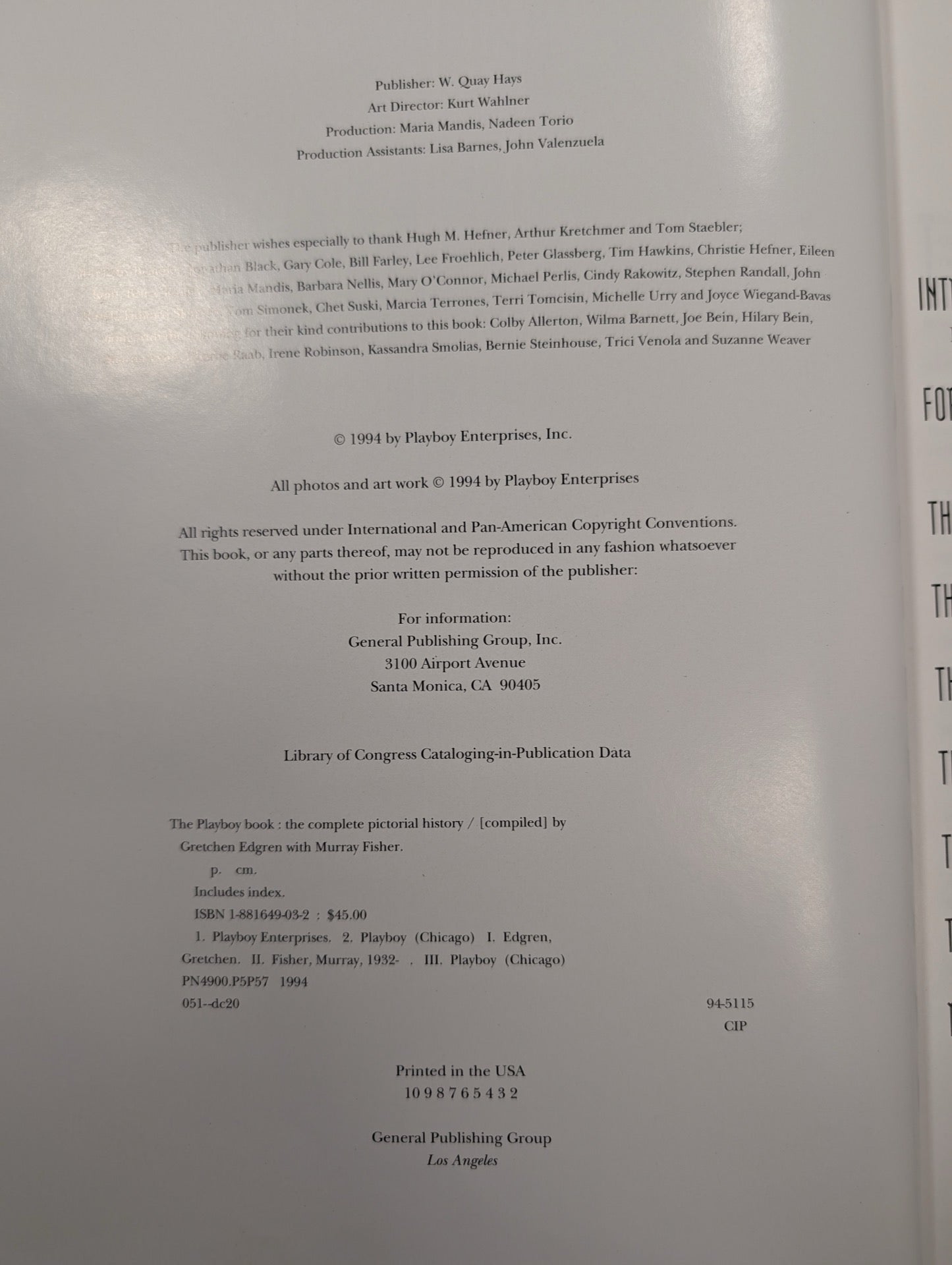 Copyright and publication page of the book