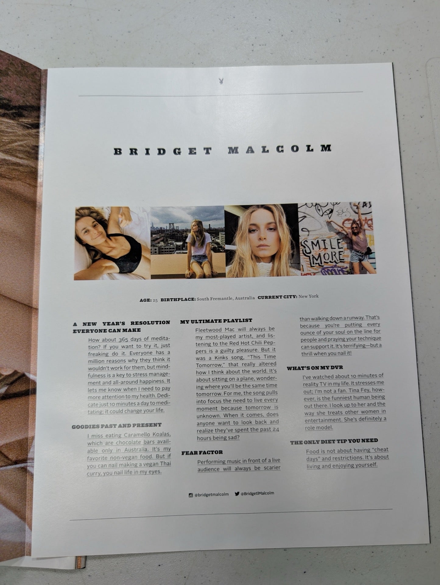 Inside page featuring Bridget Malcolm