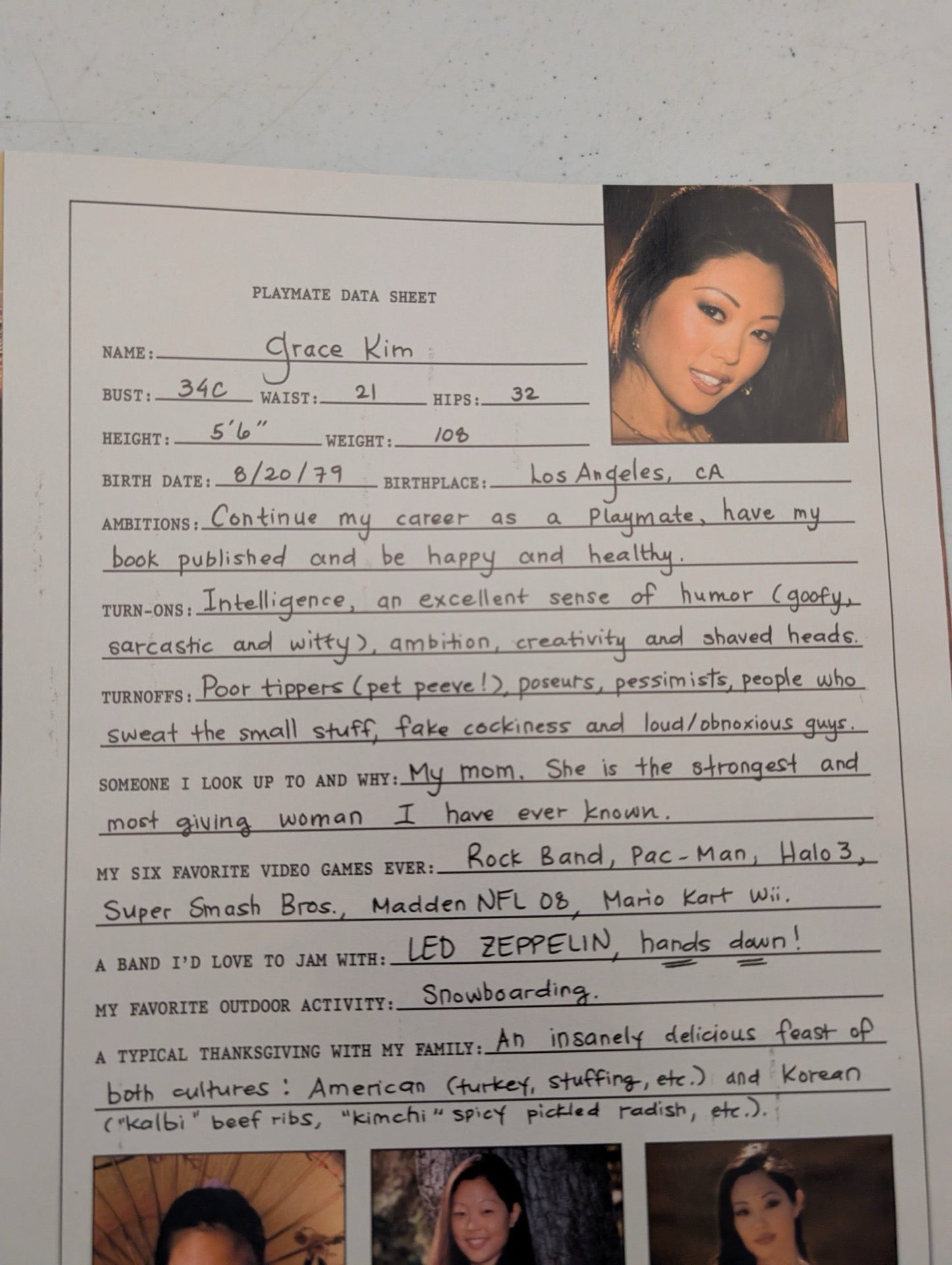 Inside Grace Kim data sheet Playboy Nov 2008
