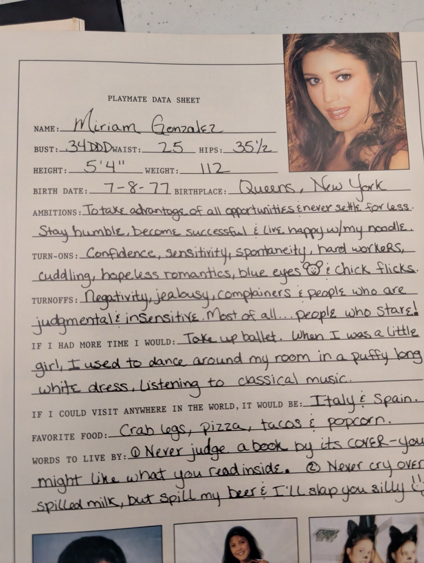 Playboy Magazine March 2001 Miriam Gonzalez Data Sheet