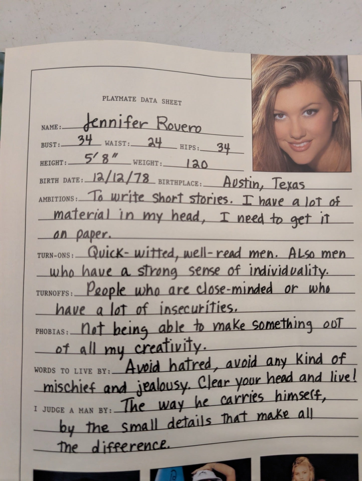 Playboy Magazine July 1999 Jennifer Rovero Data Sheet