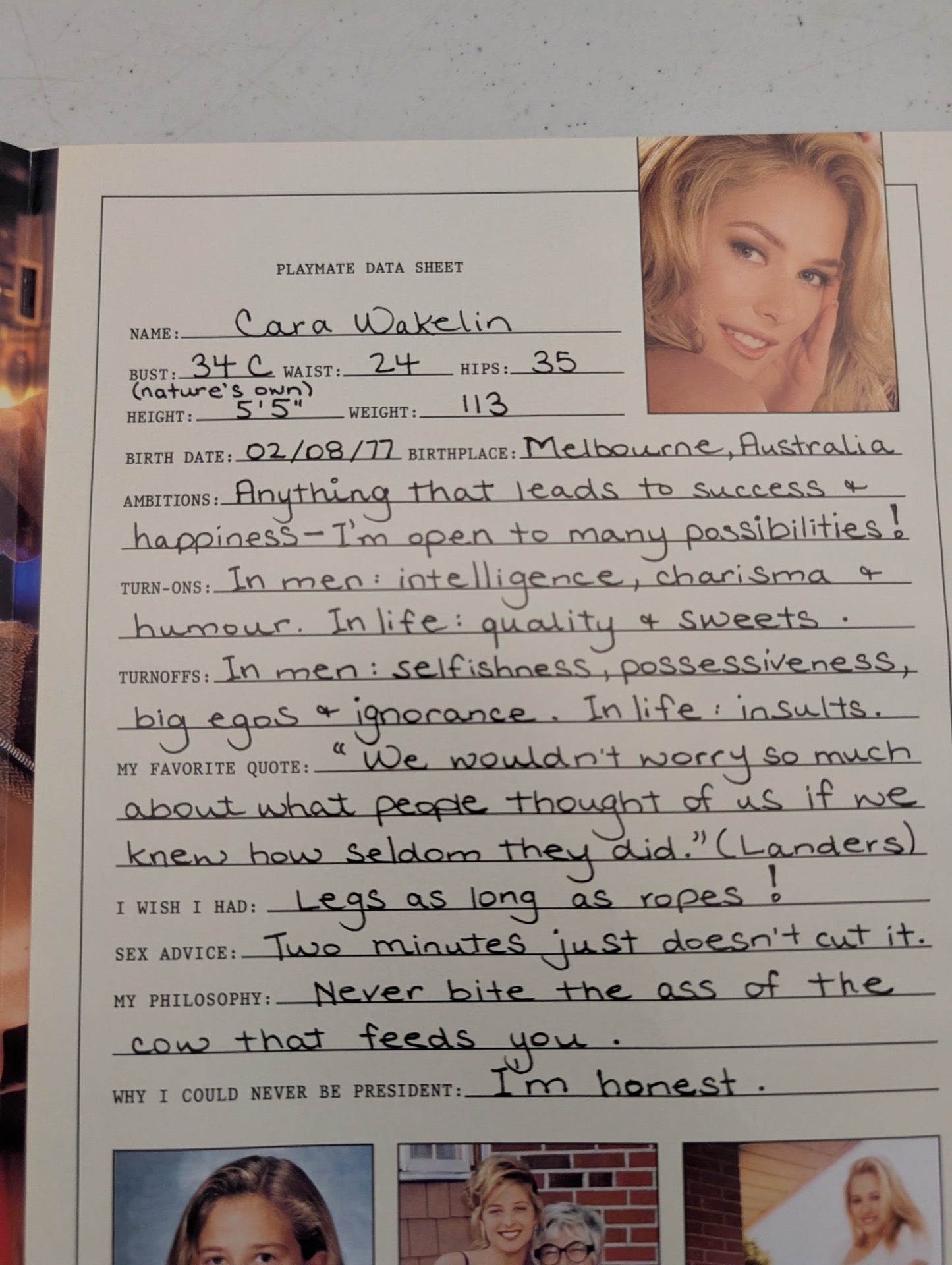 Playmate data sheet for Cara Wakelin