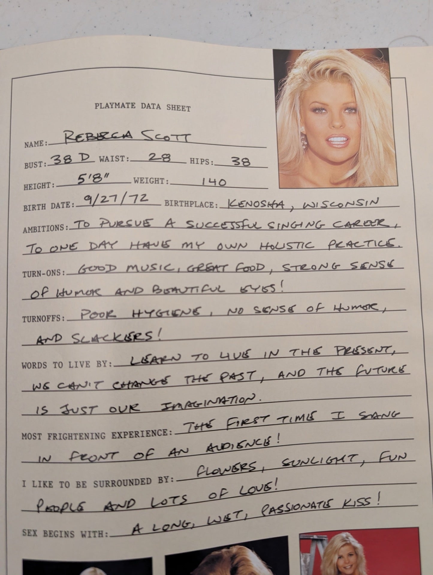 Playmate data sheet for Rebecca Scott
