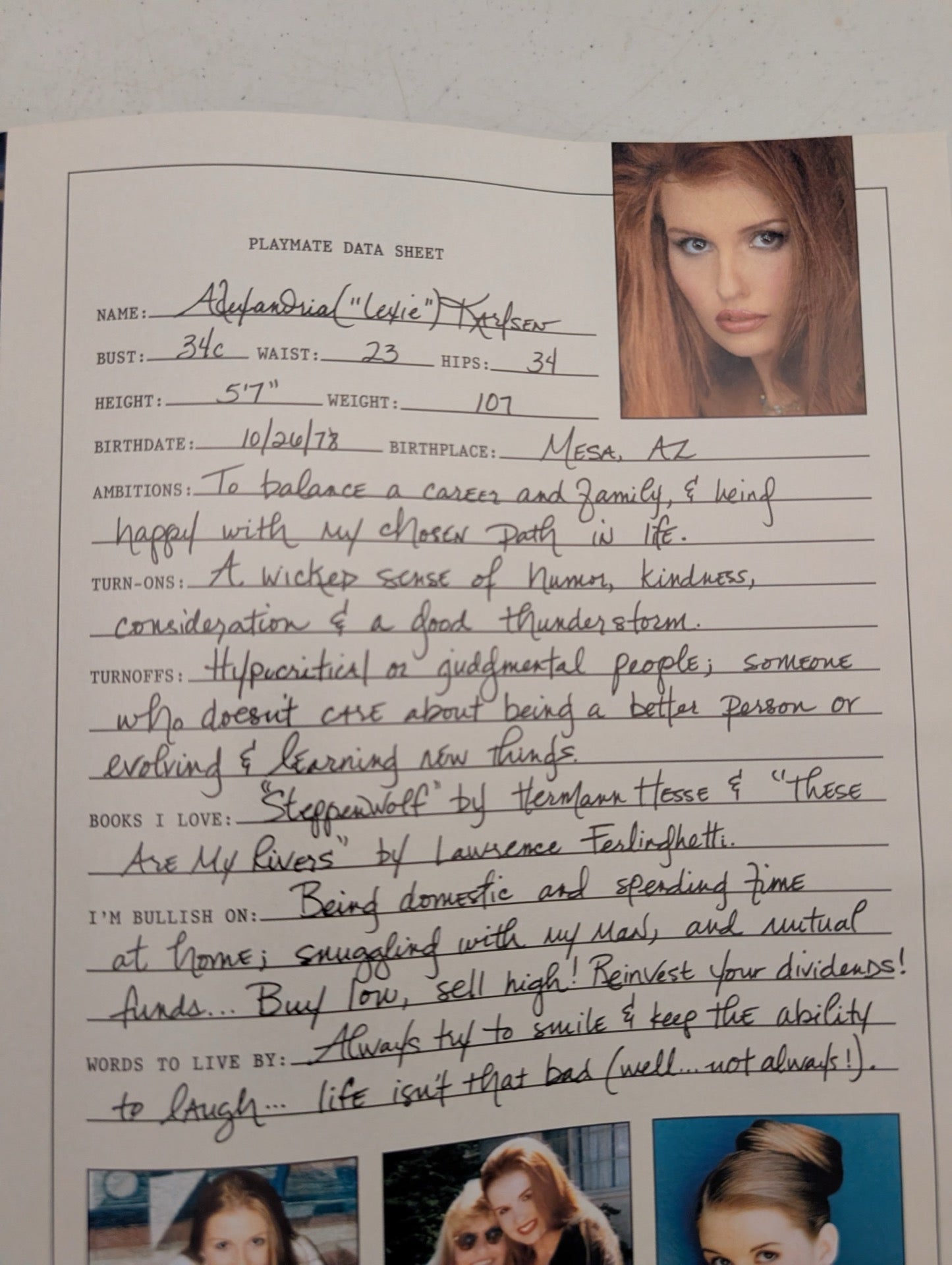 Lexie Karlsen Playmate data sheet