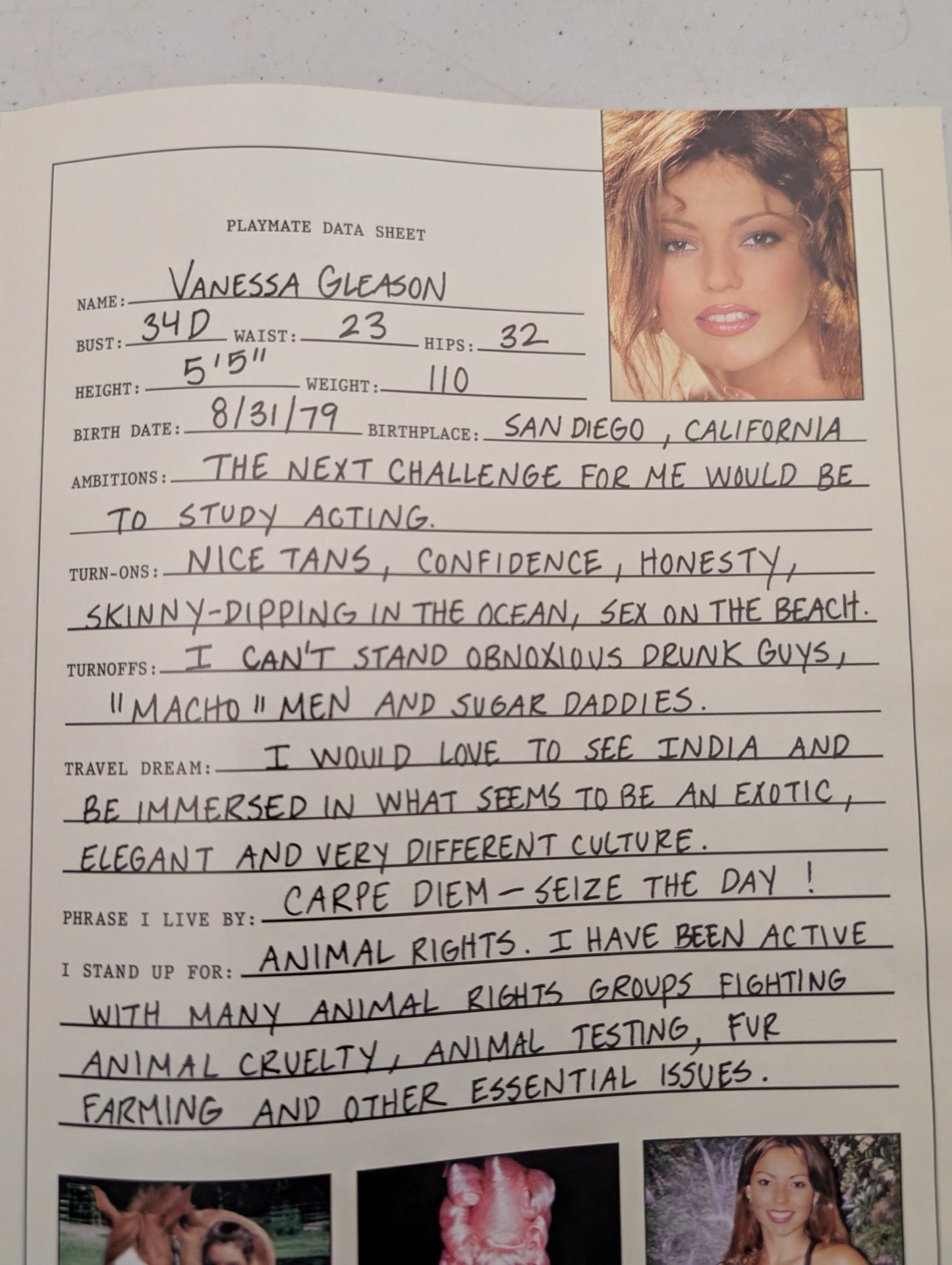 Playmate data sheet for Vanessa Gleason