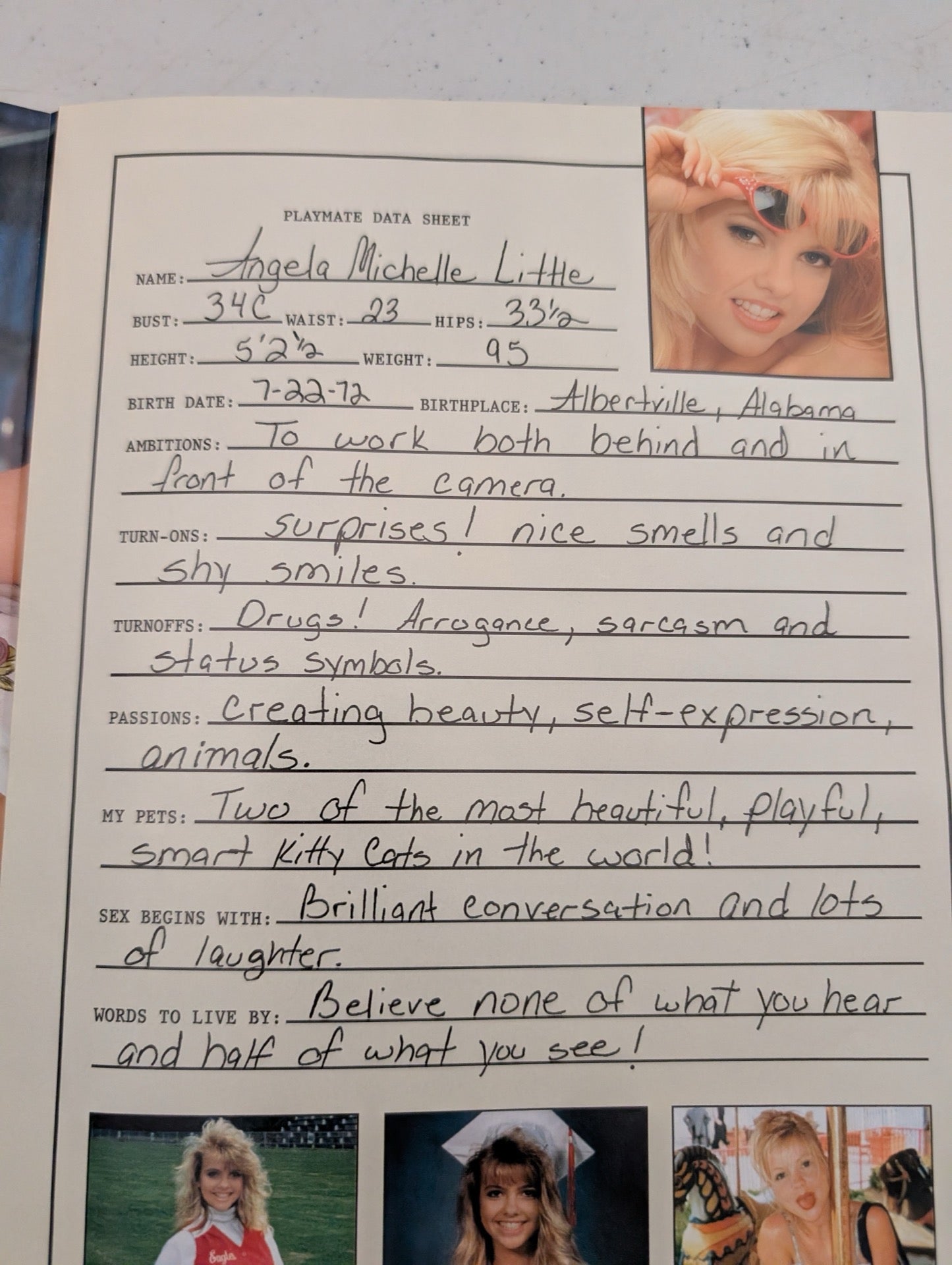 Playmate data sheet for Angela Michelle Little